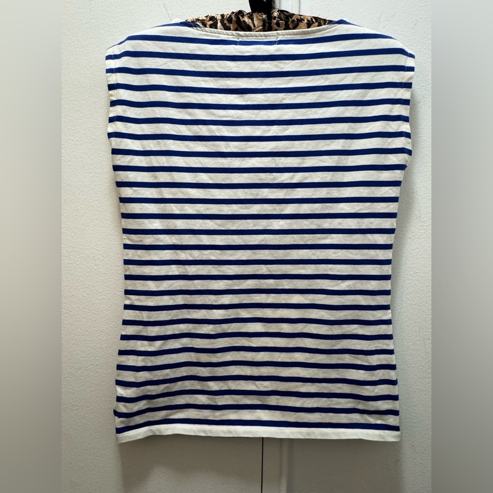 Ralph Lauren blue and white striped cotton sleeveless nautical shirt boatneck S - Picture 3 of 3